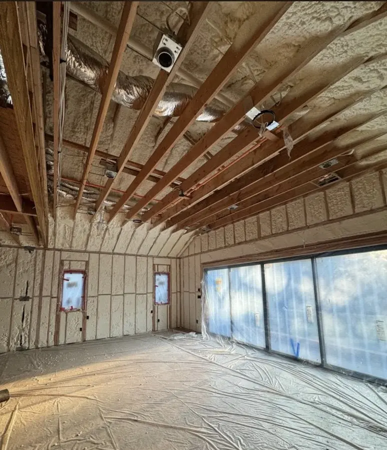 Interior walls and ceiling insulated with spray foam during new construction in Blythewood